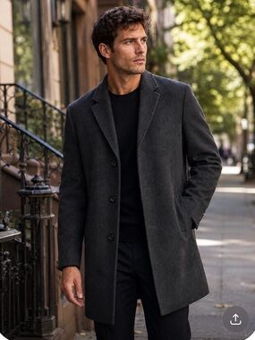 Cole Haan Men's Dark Charcoal Wool Pea Coat